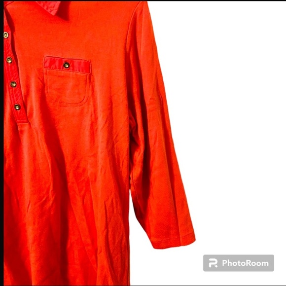 Karen Scott Women’s Orange Quarter Sleeves Pullover Button Collar Polo Shirt - Picture 2 of 6